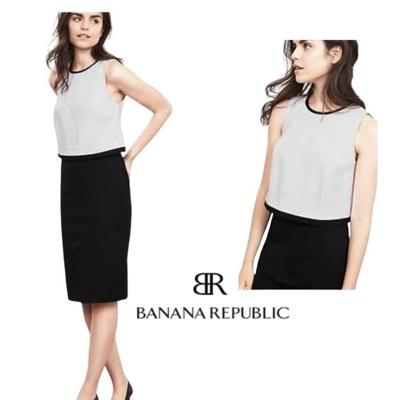 NEW Banana Republic Sloan Black White Color Block Ponte Shift Dress Stretch 14 - Picture 1 of 6